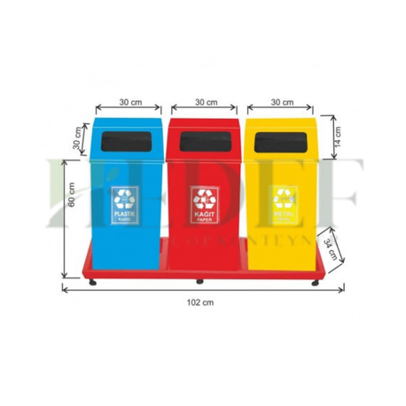 1838 Boyalı 3’lü Kapaklı Geri Dönüşüm Seti